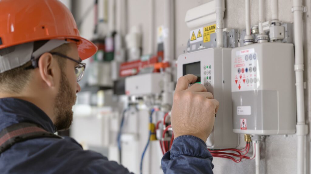 Technician adjusting electrical panel