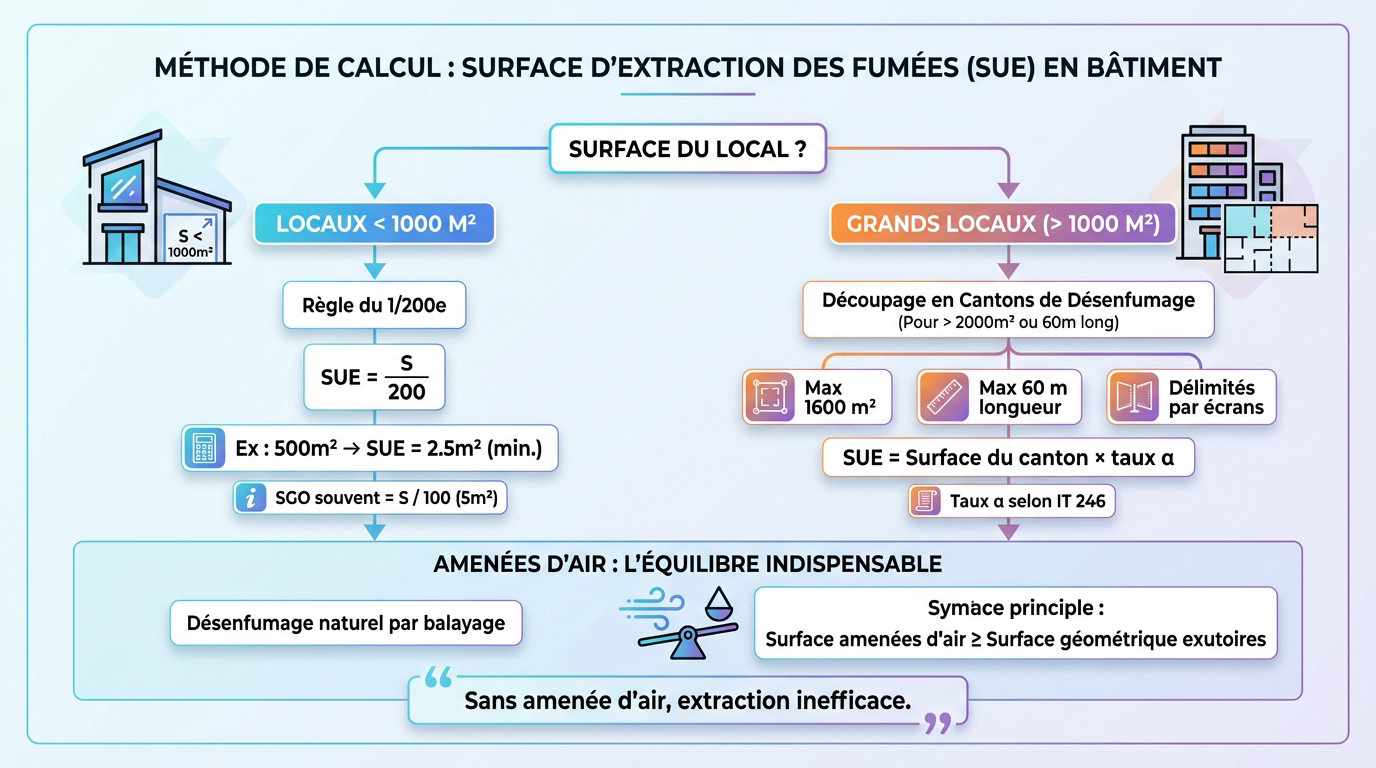 Calculer le désenfumage ERP : méthode et formules IT 246 2 Alise SSI – Sécurité et Sérénité Assurée Alise Schéma explicatif du calcul de la Surface Utile d'Évacuation (SUE) pour le désenfumage naturel