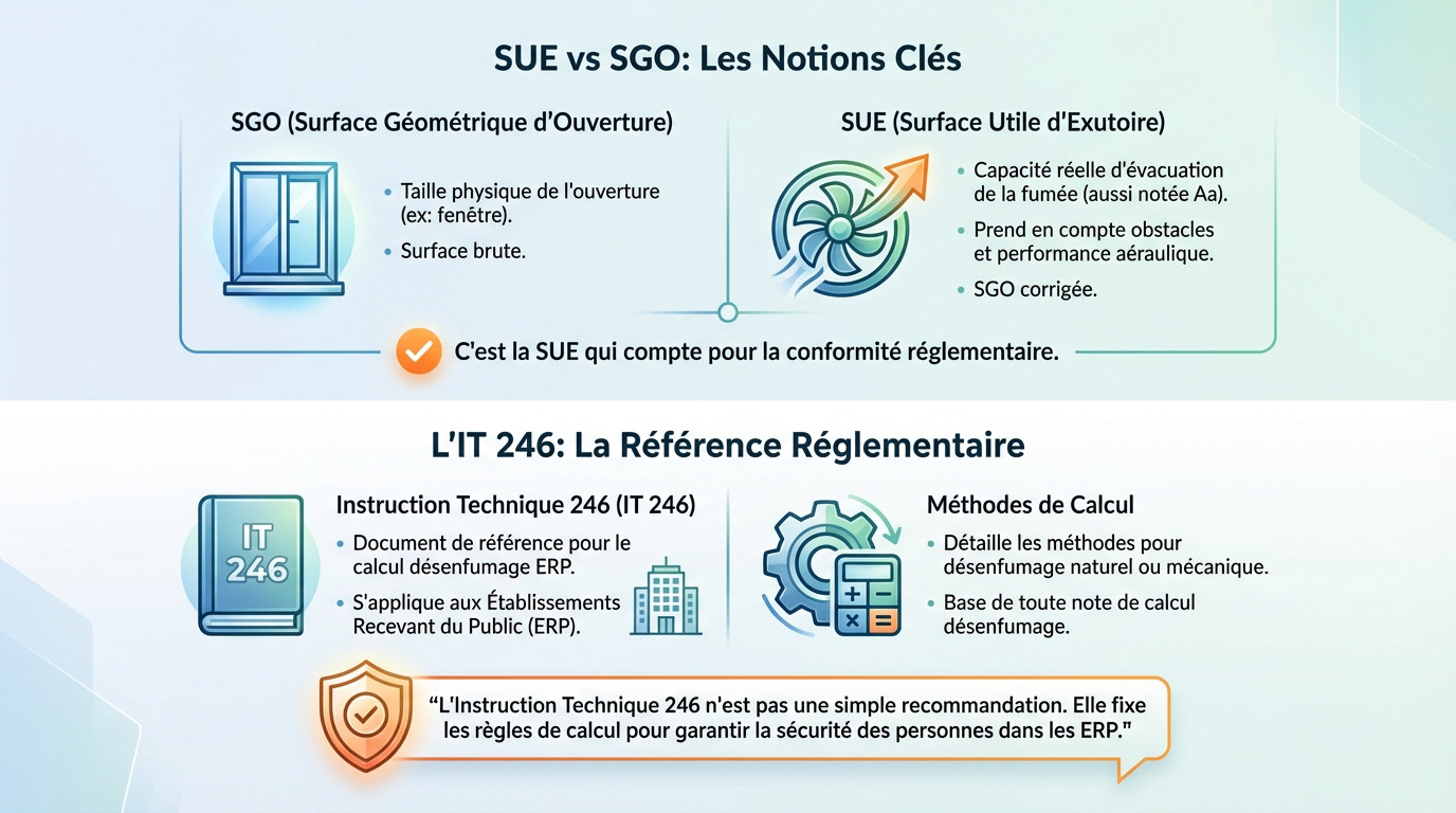 Calculer le désenfumage ERP : méthode et formules IT 246 1 Alise SSI – Sécurité et Sérénité Assurée Alise Schéma explicatif SUE et SGO pour le désenfumage ERP selon l'IT 246