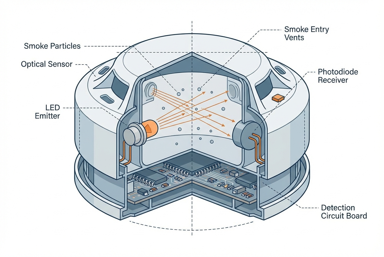 Comment fonctionne un détecteur de fumée en ERP ? 3 Alise SSI – Sécurité et Sérénité Assurée Alise Schema technique d une chambre de detection optique de fumee