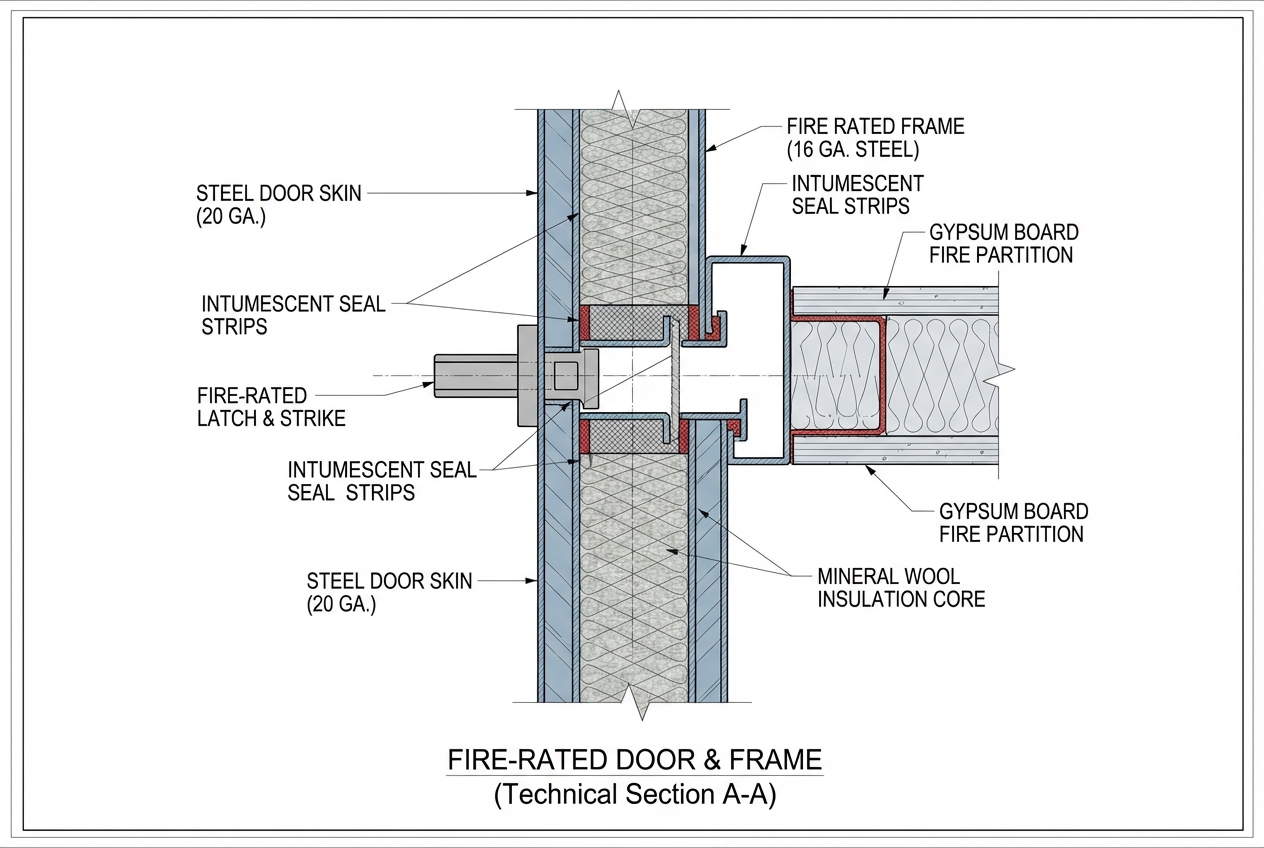 Porte coupe-feu EI30, EI60, EI120 : quelle résistance au feu choisir ? 3 Alise SSI – Sécurité et Sérénité Assurée Alise Coupe transversale d une porte coupe-feu montrant les couches d isolation