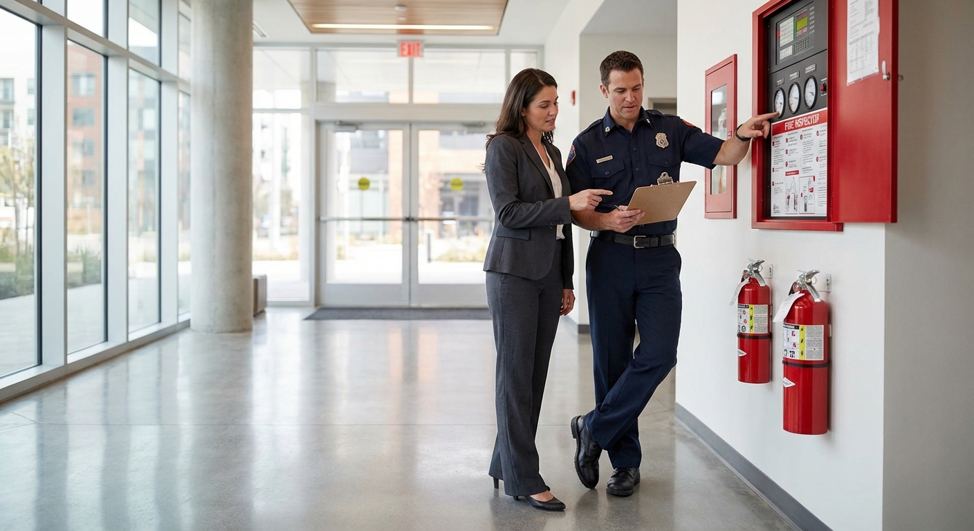Sécurité incendie en copropriété : obligations du syndic 3 Alise SSI – Sécurité et Sérénité Assurée Alise Syndic de copropriété en réunion avec un inspecteur de sécurité incendie