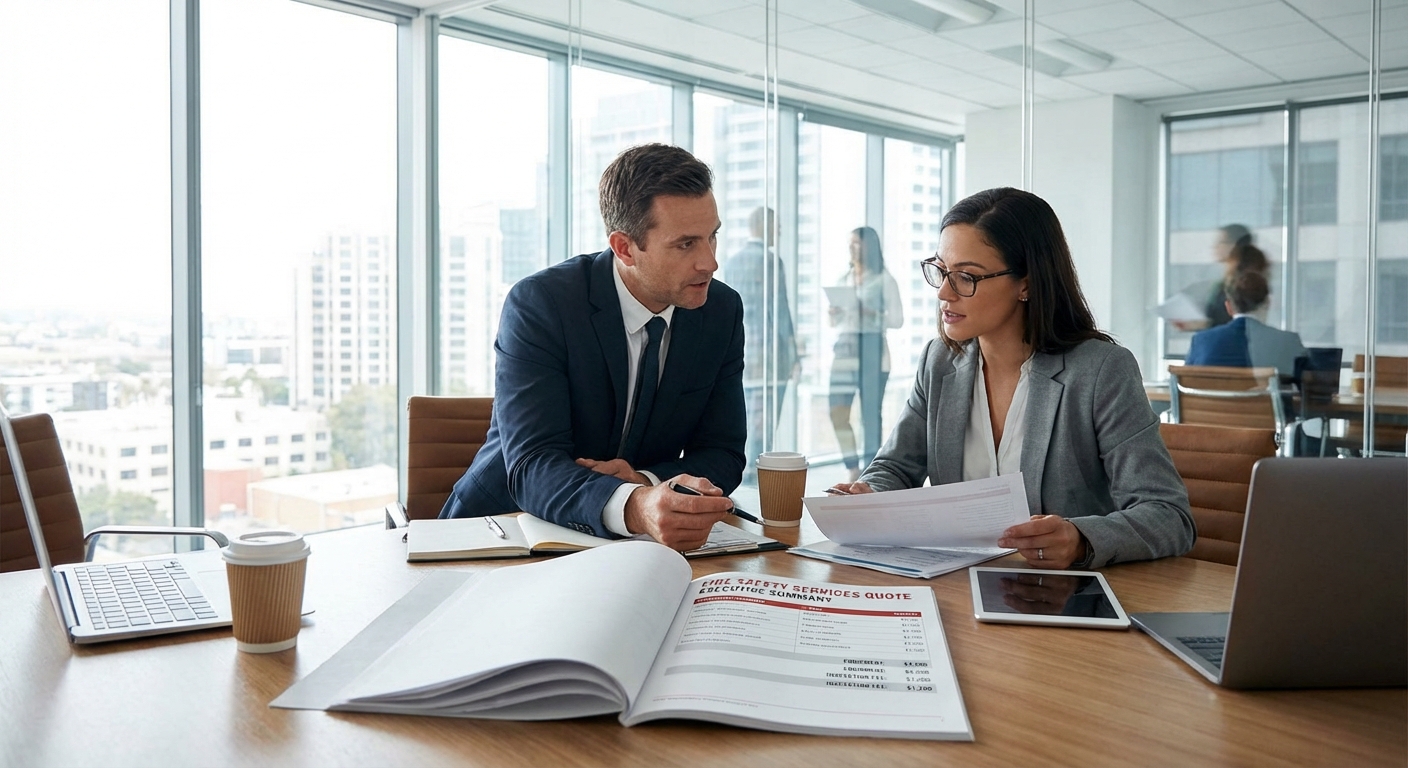 Devis sécurité incendie : combien coûte une mise en conformité ? 2 Alise SSI – Sécurité et Sérénité Assurée Alise Réunion avec consultant sécurité incendie présentant un devis détaillé