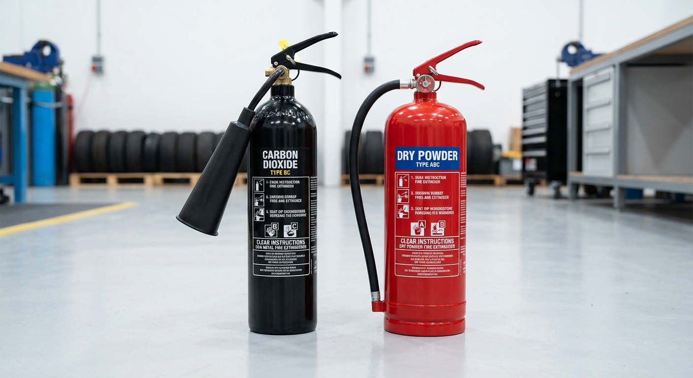 Extincteur CO2 ou poudre : lequel choisir pour votre entreprise ? 4 Alise SSI – Sécurité et Sérénité Assurée Alise Comparaison côte à côte d'un extincteur CO2 et d'un extincteur à poudre