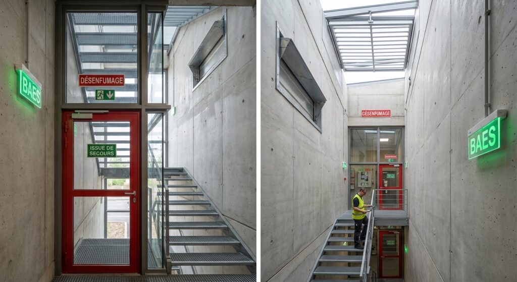 Désenfumage escalier obligatoire : Les règles à connaître 12 Alise SSI – Sécurité et Sérénité Assurée Alise Desenfumage escalier encloisonne ERP avec ouvrant en toiture