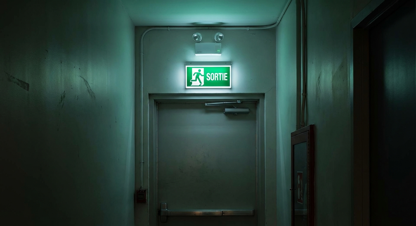 Bloc autonome eclairage securite BAES au dessus sortie secours