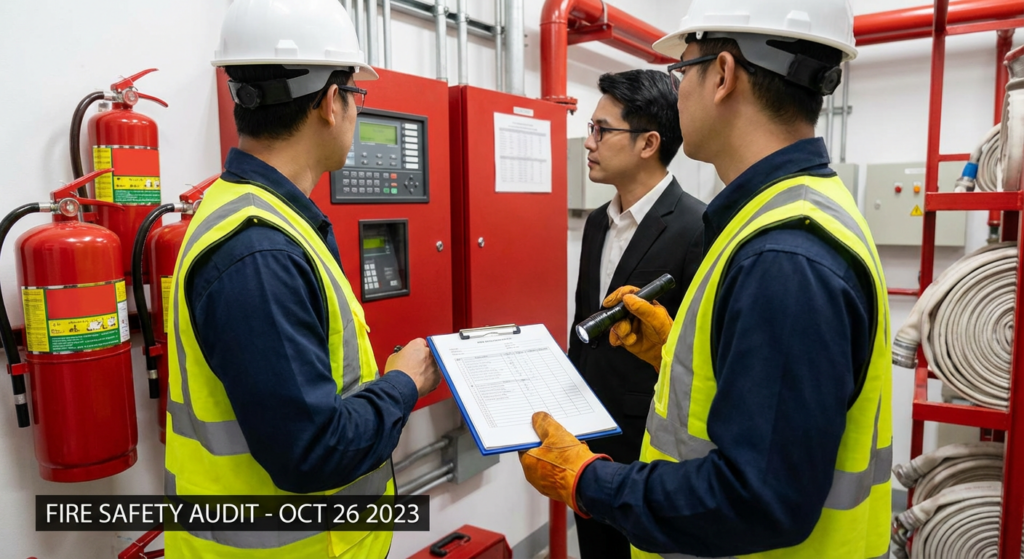 Contrôle technique incendie : qui peut le réaliser et à quelle fréquence ? 6 Alise SSI – Sécurité et Sérénité Assurée Alise Technicien realisant un controle technique incendie dans un ERP