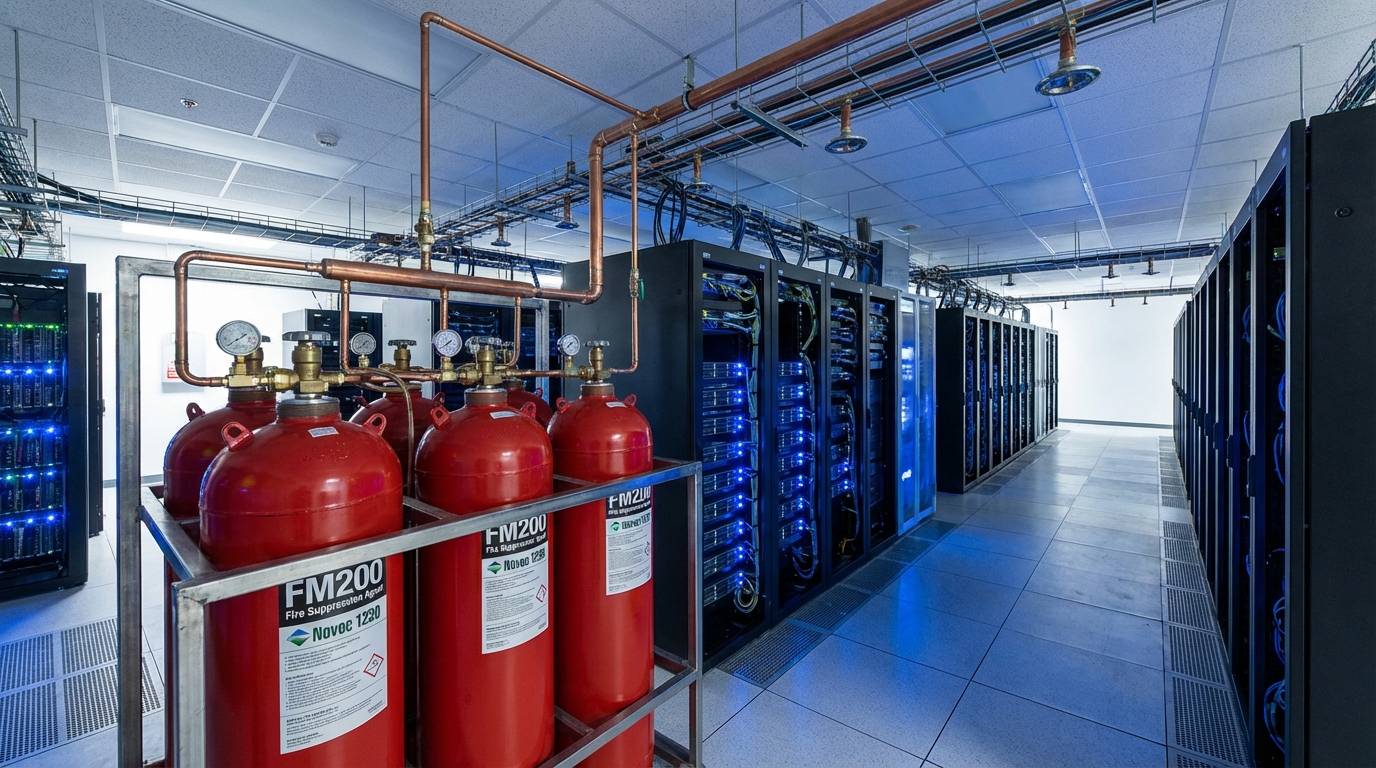 Extinction automatique gaz : quel agent extincteur choisir ? 1 Alise SSI – Sécurité et Sérénité Assurée Alise Bouteilles de gaz extincteur FM200 et Novec installées dans une salle serveur