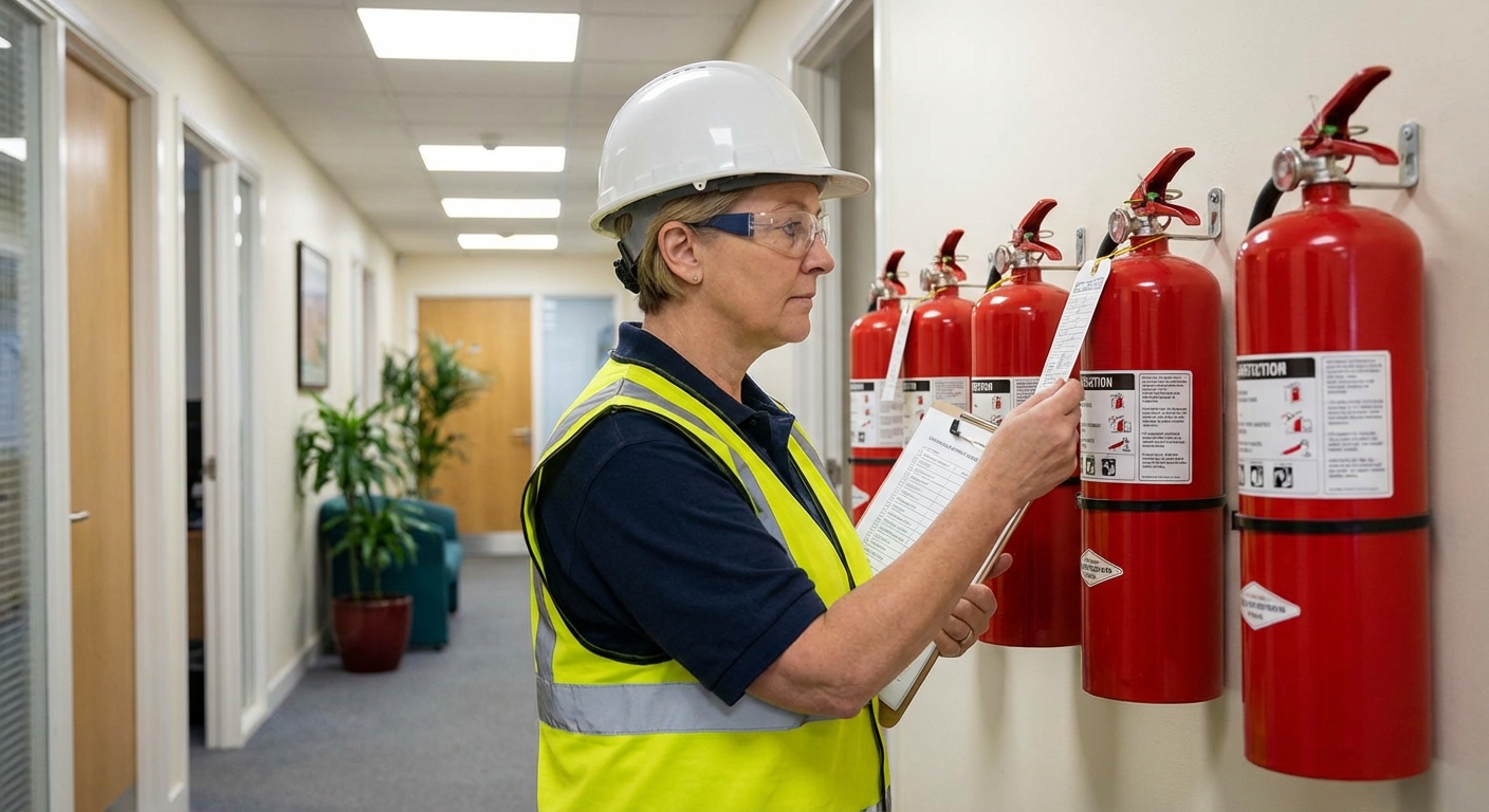Contrôle technique incendie : qui peut le réaliser et à quelle fréquence ? 2 Alise SSI – Sécurité et Sérénité Assurée Alise Inspecteur sécurité incendie vérifiant des extincteurs dans un immeuble de bureaux