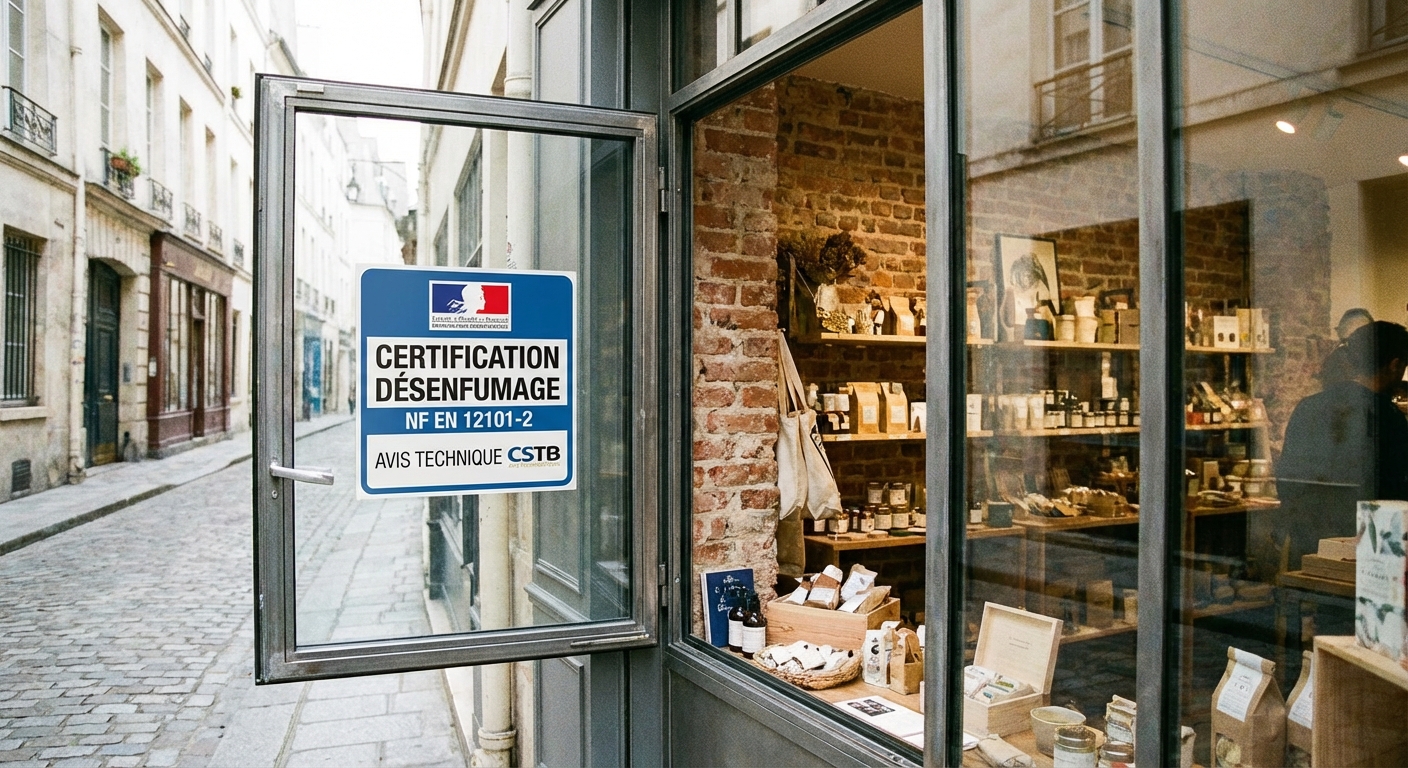 Désenfumage ERP 5ème catégorie : vos obligations à Lyon 3 Alise SSI – Sécurité et Sérénité Assurée Alise Fenetre ouvrant certifie desenfumage petit commerce