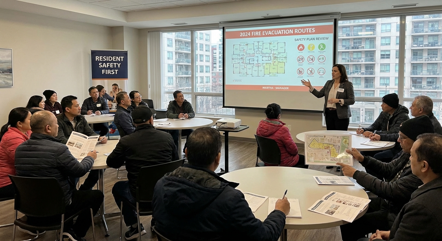 Sécurité incendie en copropriété : obligations du syndic 2 Alise SSI – Sécurité et Sérénité Assurée Alise Réunion syndic et copropriétaires pour le plan de sécurité incendie de l'immeuble