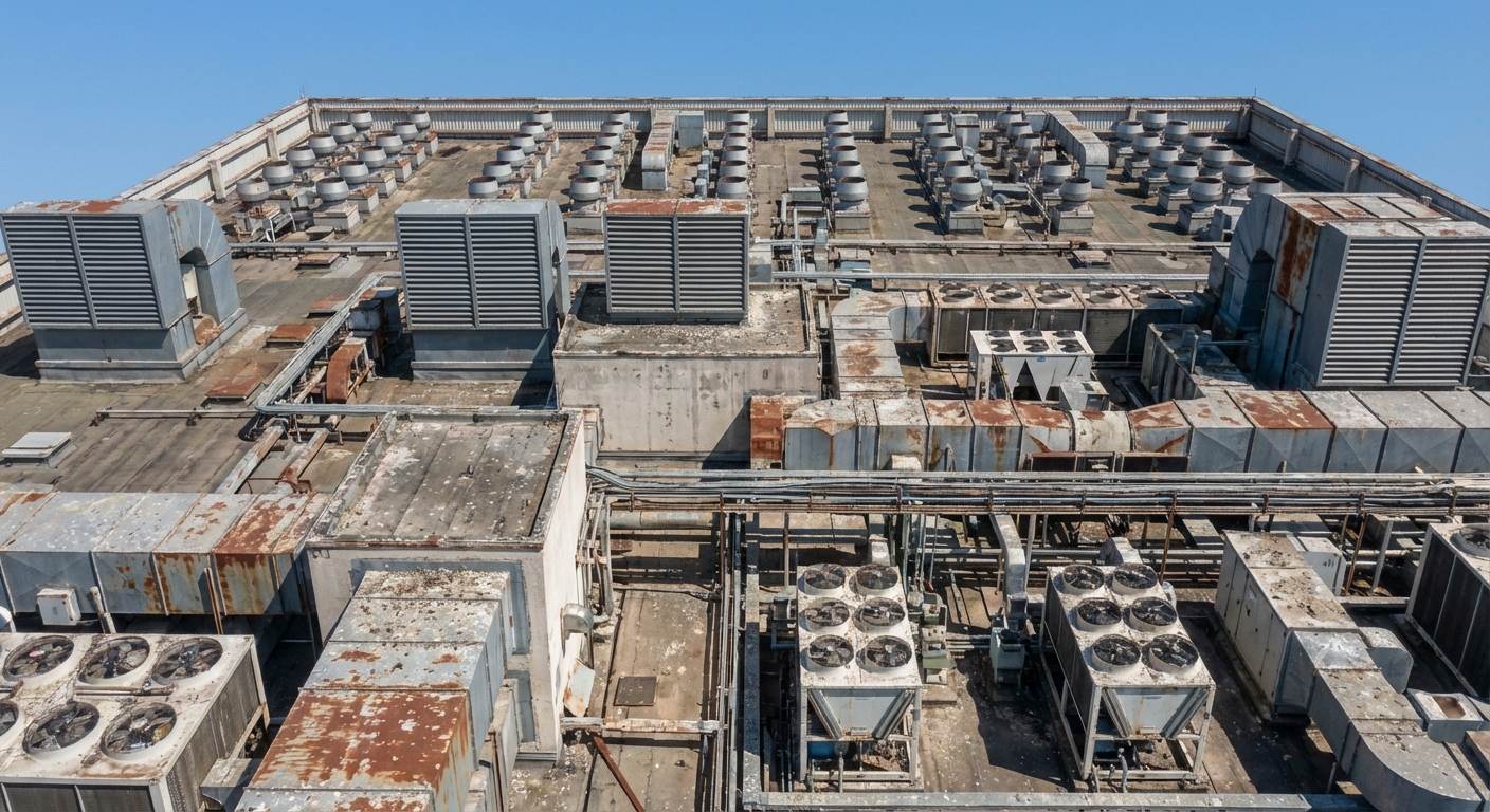 Calcul du taux de désenfumage : méthode et formules simplifiées 3 Alise SSI – Sécurité et Sérénité Assurée Alise Exutoires de désenfumage sur toiture de bâtiment commercial, vue aérienne