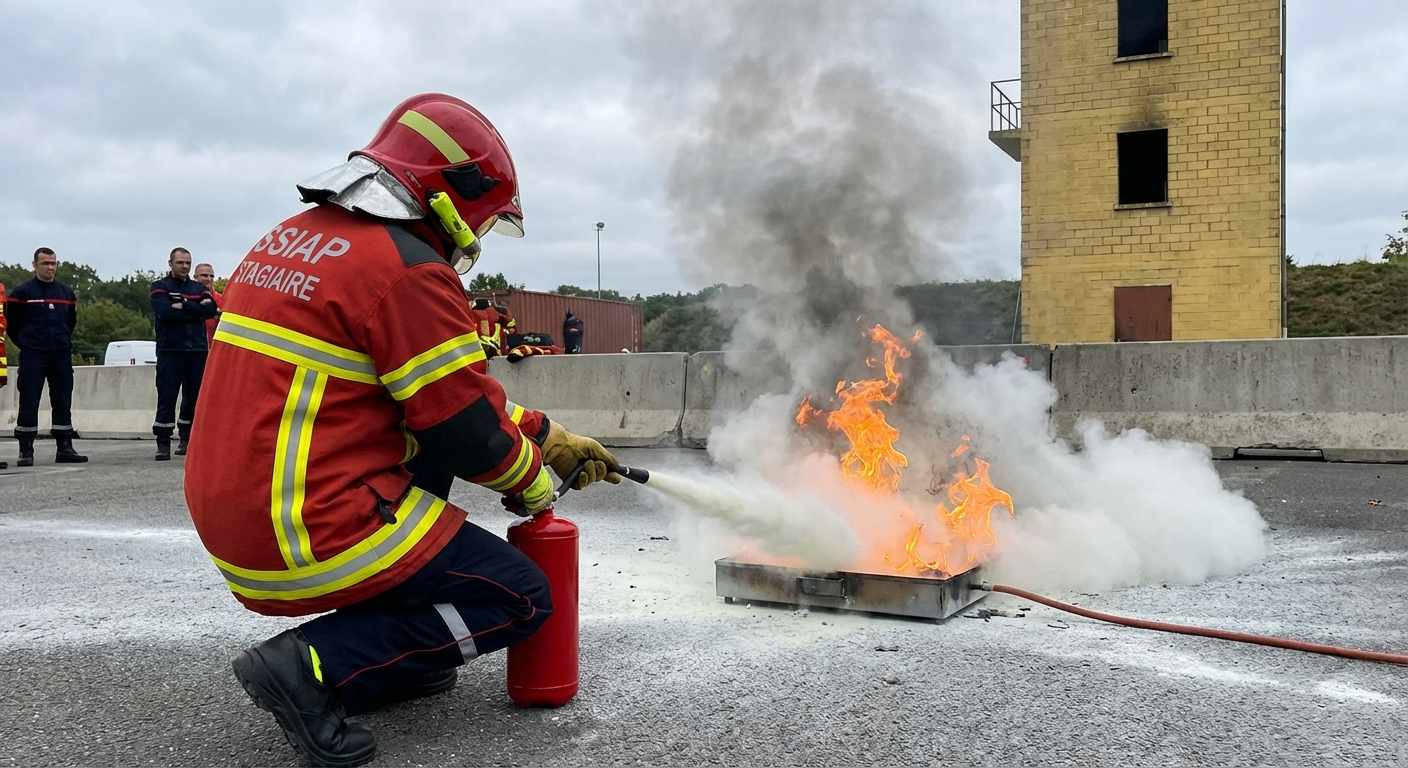 Formation SSIAP 1 : programme, prérequis et débouchés 3 Alise SSI – Sécurité et Sérénité Assurée Alise Stagiaire SSIAP pratiquant l’utilisation d’un extincteur sur terrain d’entraînement