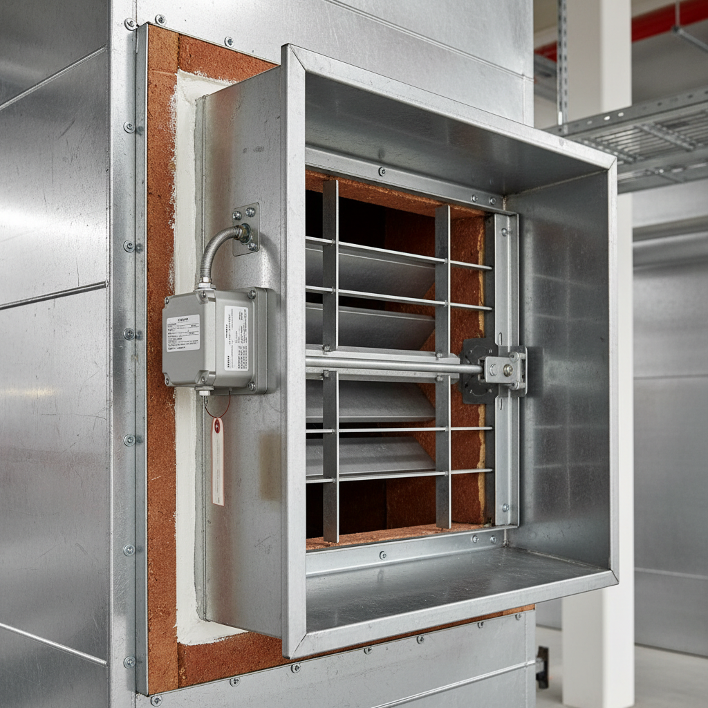 Asservissement SSI : volets, portes et clapets en cas d'incendie 1 Alise SSI – Sécurité et Sérénité Assurée Alise Clapet coupe-feu motorisé installé dans une gaine de ventilation