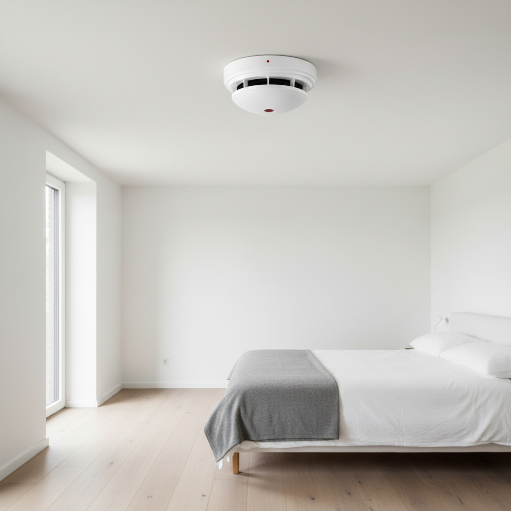 Détecteur autonome avertisseur de fumée (DAAF) : obligations 2026 11 Alise SSI – Sécurité et Sérénité Assurée Alise Détecteur autonome avertisseur de fumée installé au plafond d un logement