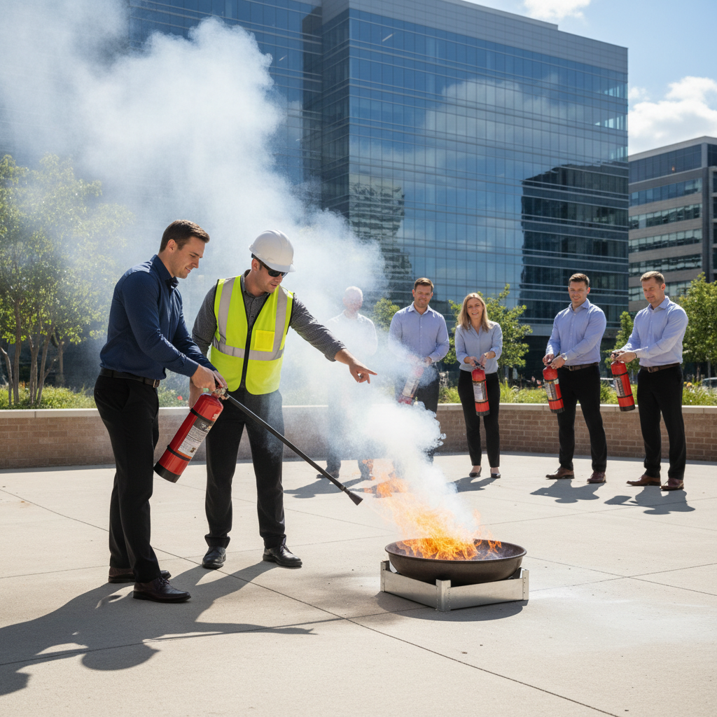 Extincteur CO2 ou poudre : lequel choisir pour votre entreprise ? 2 Alise SSI – Sécurité et Sérénité Assurée Alise Formation manipulation extincteurs en entreprise avec exercice pratique